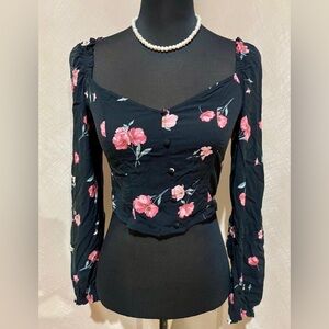 H&M Floral Black and Pink Floral Crop Top
